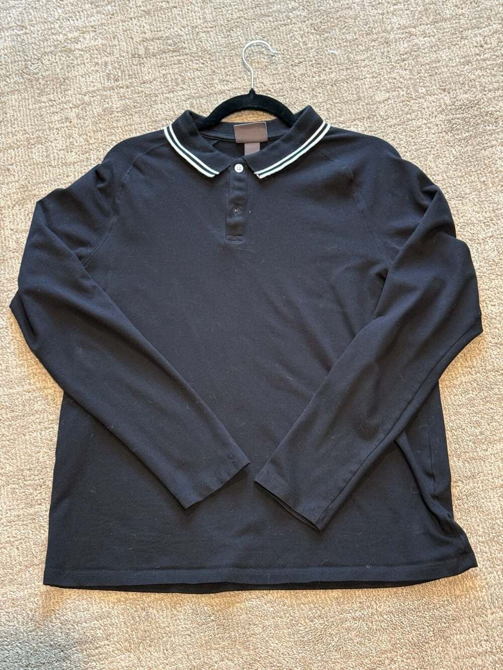 H&M Men's Black Long Sleeve Tipped Polo Shirt Size L